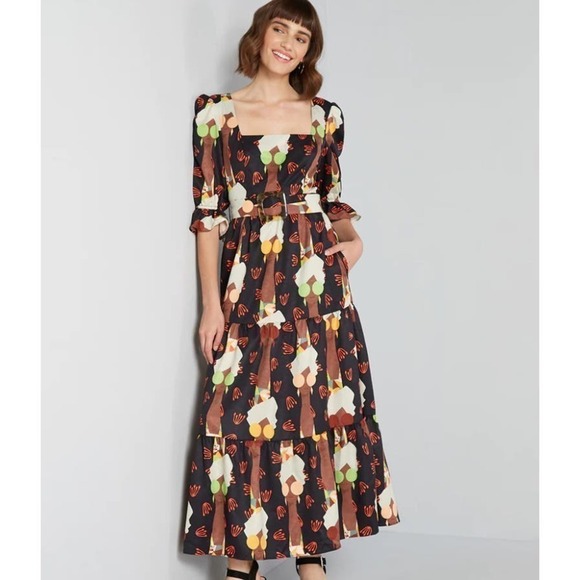 ModCloth Hutch Women's Let's Go Boho Square Neck Belted Maxi Dress Size 4 NWT - Picture 1 of 9